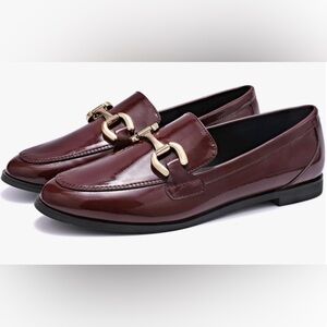 Women’s Burgundy Loafers with Gold Buckle